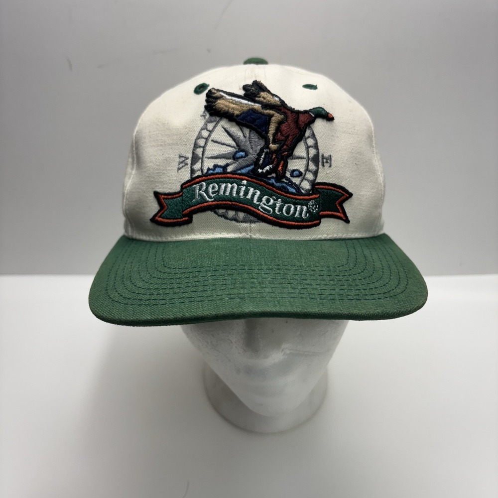 Vintage Remington Duck Hunting Hat Green White Strapback Embroidered Cap 90s